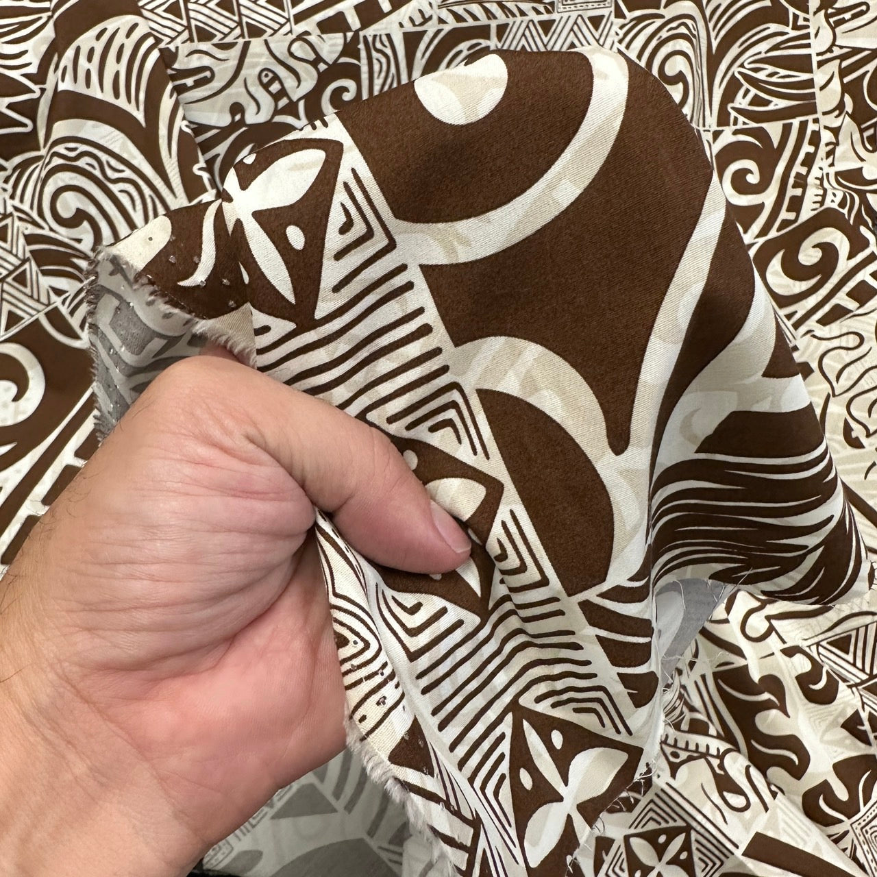 Tapa Hawaiian Print Fabric 100%Cotton/ Brown and White