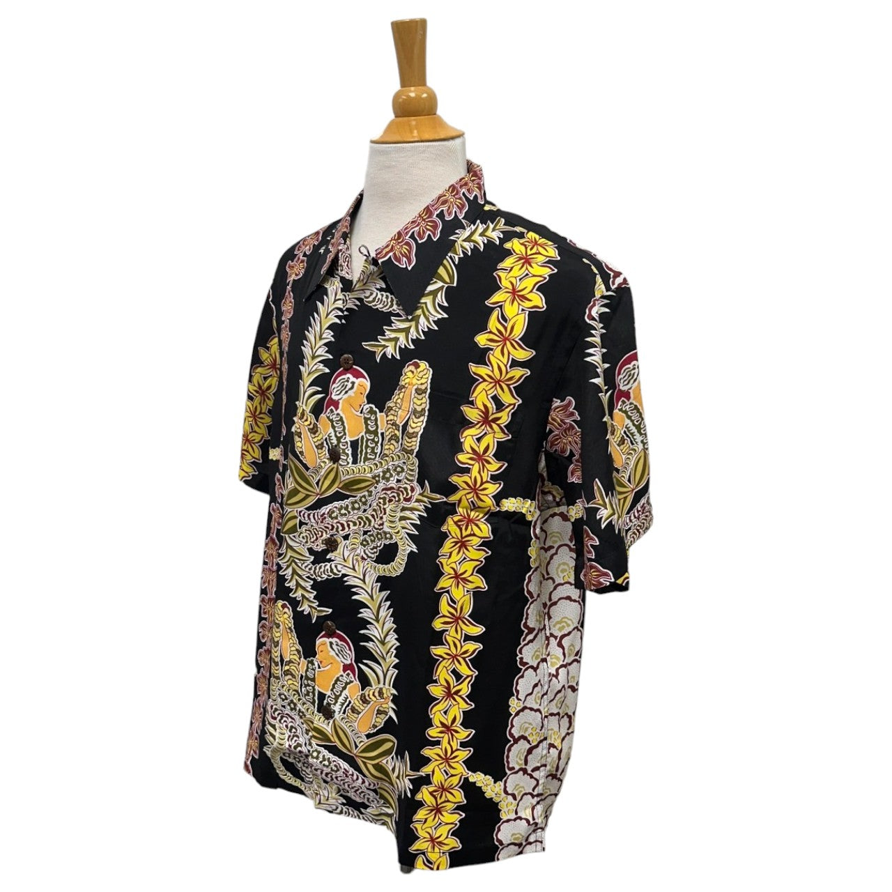 Vintage Prints Hula Girl & Flower Lei Print Aloha Shirts Black | Vintage Aloha Shirts Brand: Kamehameha - 0