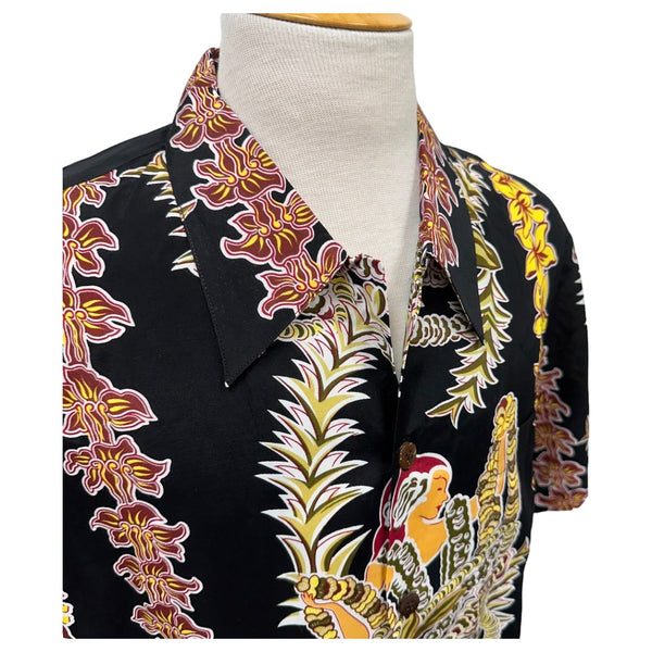 Vintage Prints Hula Girl & Flower Lei Print Aloha Shirts Black | Vintage Aloha Shirts Brand: Kamehameha