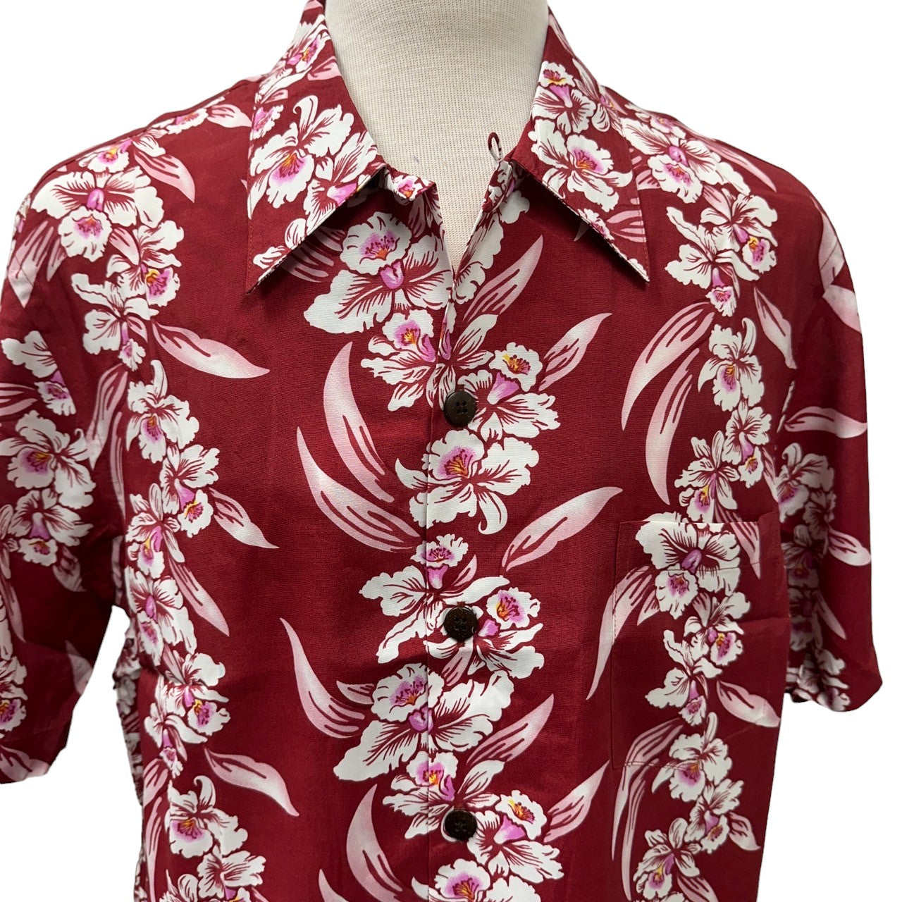 Vintage Hibiscus Print Hawaiian Shirt - RED | Vintage Aloha Shirts Bra ...