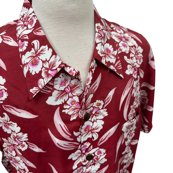 Vintage Hibiscus Print Hawaiian Shirt - RED | Vintage Aloha Shirts Brand: Kamehameha