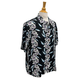 Vintage Hibiscus Print Hawaiian Shirt - BLACK | Vintage Aloha Shirts Brand: Kamehameha