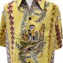 Vintage Prints Hula Girl & Flower Lei Print Hawaiian Shirt Yellow | Vintage Aloha Shirts Brand: Kamehameha-6
