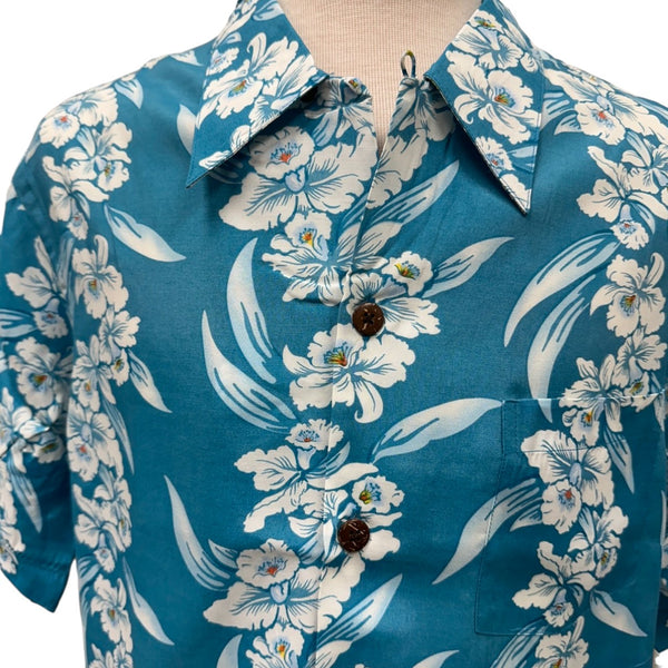 Vintage Hibiscus Print Hawaiian Shirt - Turquoise | Vintage Aloha Shirts Brand: Kamehameha