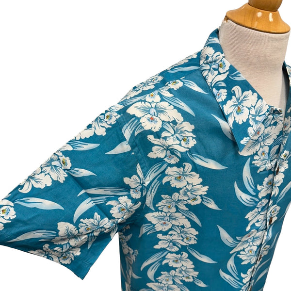 Vintage Hibiscus Print Hawaiian Shirt - Turquoise | Vintage Aloha Shirts Brand: Kamehameha