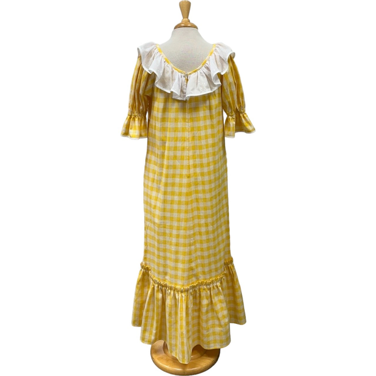 Hawaiian Yellow Palaka Muumuu with White Ruffle 8631