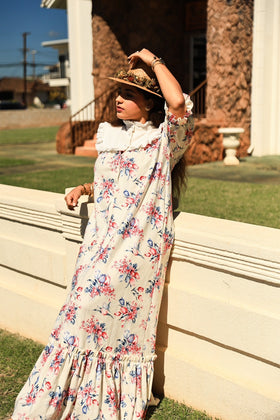 Red and Blue Tulip Prints White Muumuu 8221