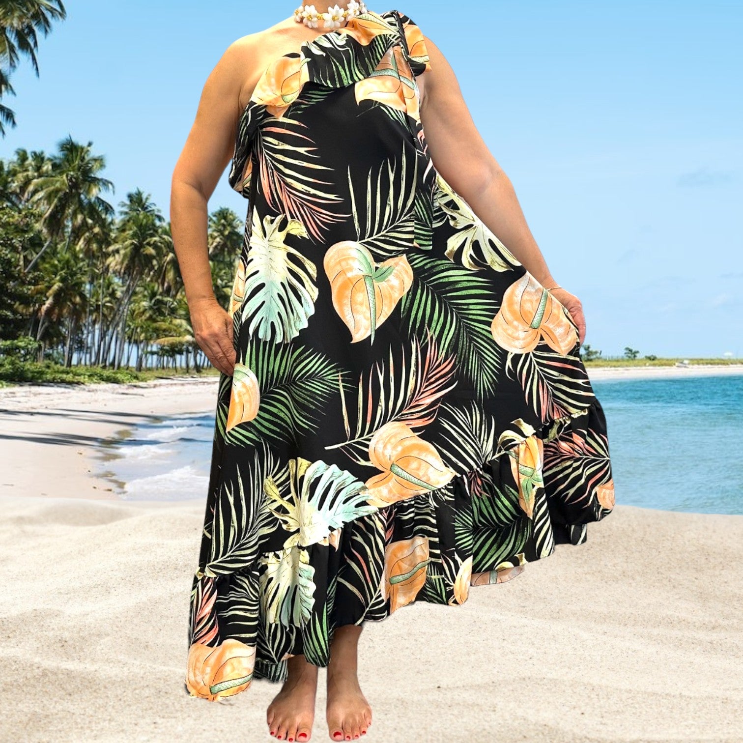 Women's One Shoulder Hawaiian Dress - 0