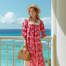 Bright Pink Plumeria and Fern Print Lace trim Muumuu 8891-1