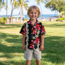 ハイビスカスとリーフィージャングルレーヨンアロハシャツ|ブラック-4