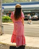 Red Palaka Vintage Style Muumuu With White Lace Trim 8891-3