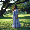 Gingham Lace Trim Muumuu Dress – 100% Cotton / Muumuu Month Sale-2