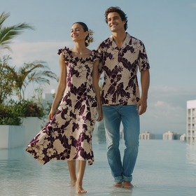 Hibiscus & Tiare Matching Outfits in Purple – Shirts & Dress