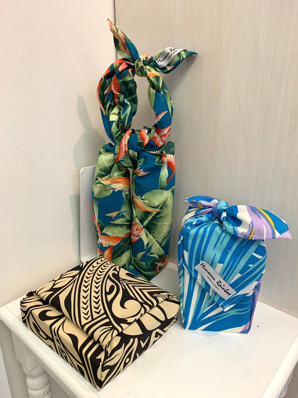 Blue Catamaran and Hibiscus Gift Wrapping Fabric / Furoshiki