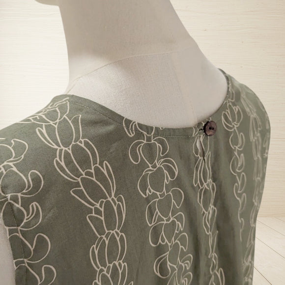 ALine Cotton Long Dress Hawaiian Lei Sage Green