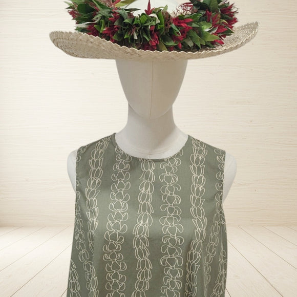 ALine Cotton Long Dress Hawaiian Lei Sage Green