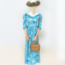 Aqua Blue Hawaiian Puff Sleeve Long Dress