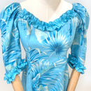Aqua Blue Hawaiian Puff Sleeve Long Dress