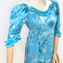 Aqua Blue Hawaiian Puff Sleeve Long Dress