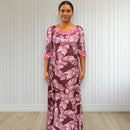 Banana Leaf Hawaiian Dress Maroon Pink