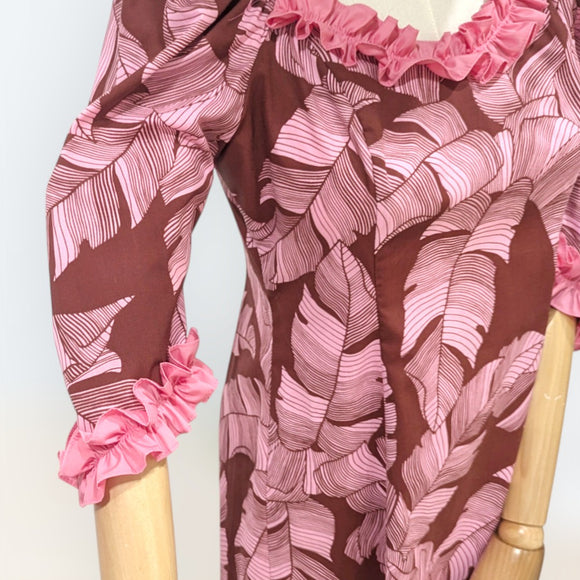 Banana Leaf Hawaiian Dress Maroon Pink