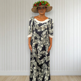 Banana Leaf Ruffle Muumuu Black White