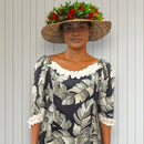 Banana Leaf Ruffle Muumuu Black White