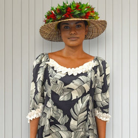 Banana Leaf Ruffle Muumuu Black White