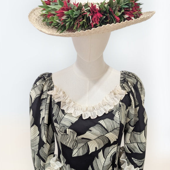 Banana Leaf Ruffle Muumuu Black White