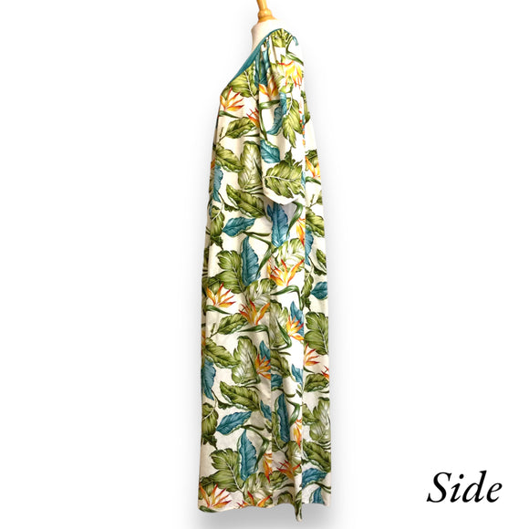 Green Velvet Hawaiian Leaf Muumuu Dress