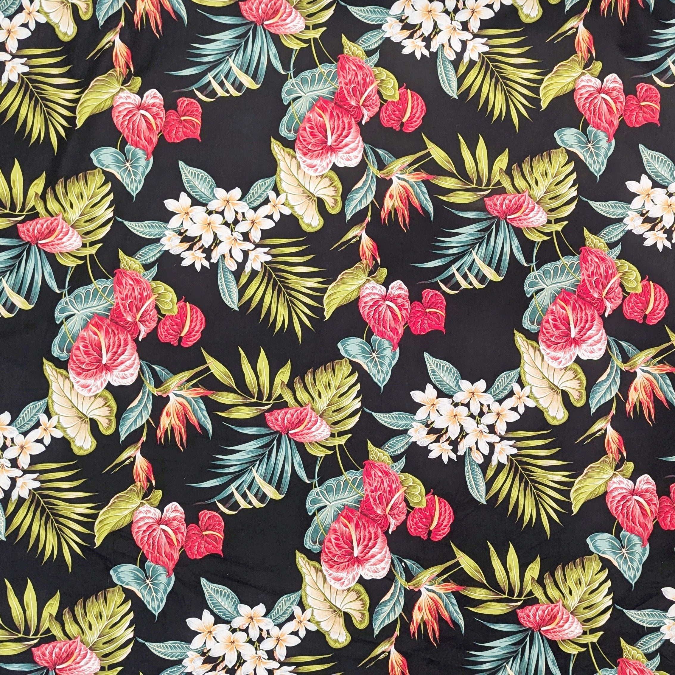 BlackHawaiianFabricwithAnthuriumandHibiscus