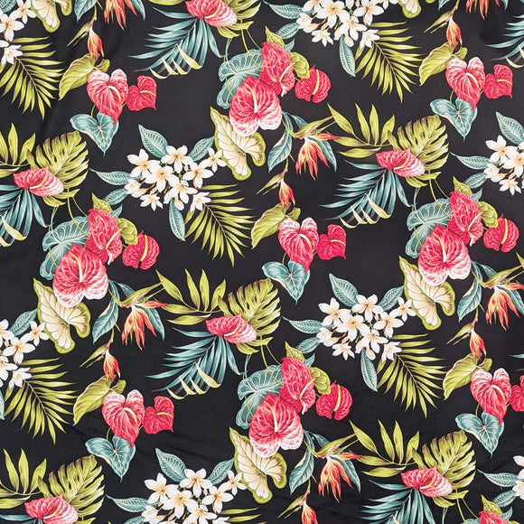 BlackHawaiianFabricwithAnthuriumandHibiscus