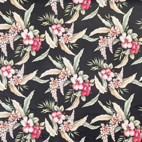 BlackHawaiianFabricwithPrintedHawaiianFlowers