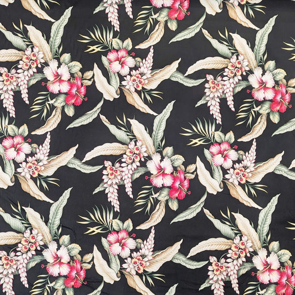 BlackHawaiianFabricwithPrintedHawaiianFlowers