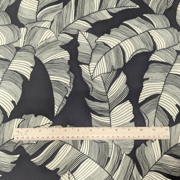 Black Banana Leaf Hawaiian Fabric – Classic Tropical Line Print Polycotton