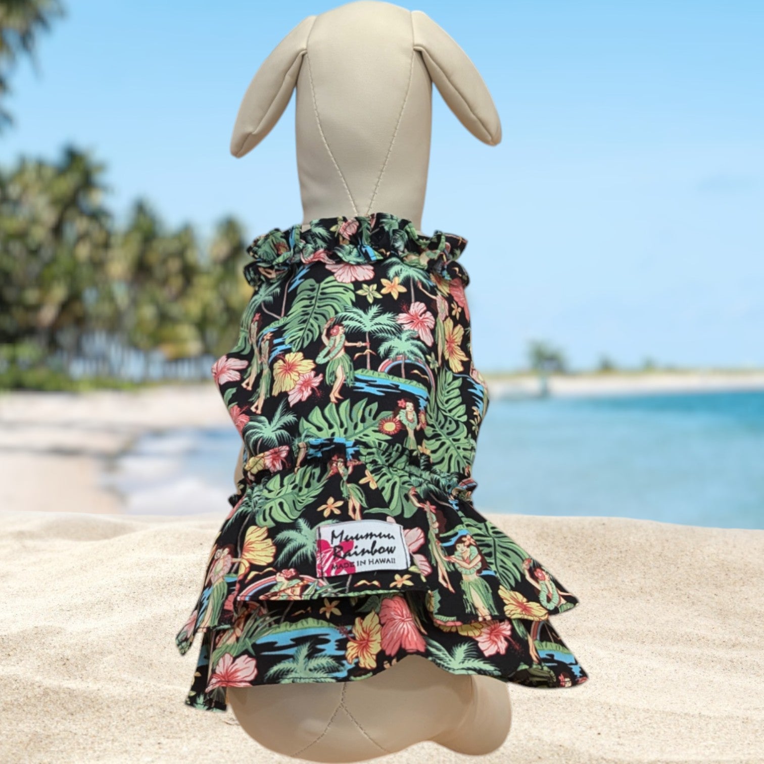 Black HulaGirl PalmTree Dog Dress