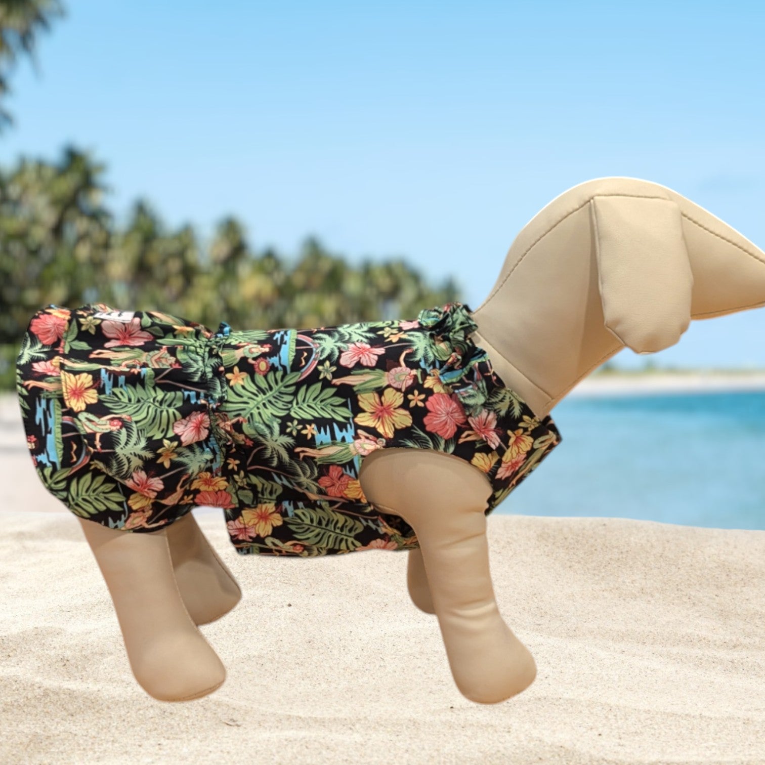 Black HulaGirl PalmTree Dog Dress