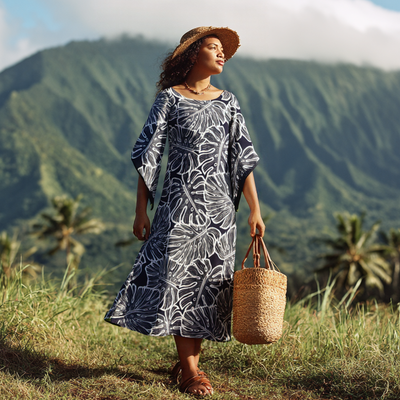 Black Kimono Sleeve Hawaiian Dress