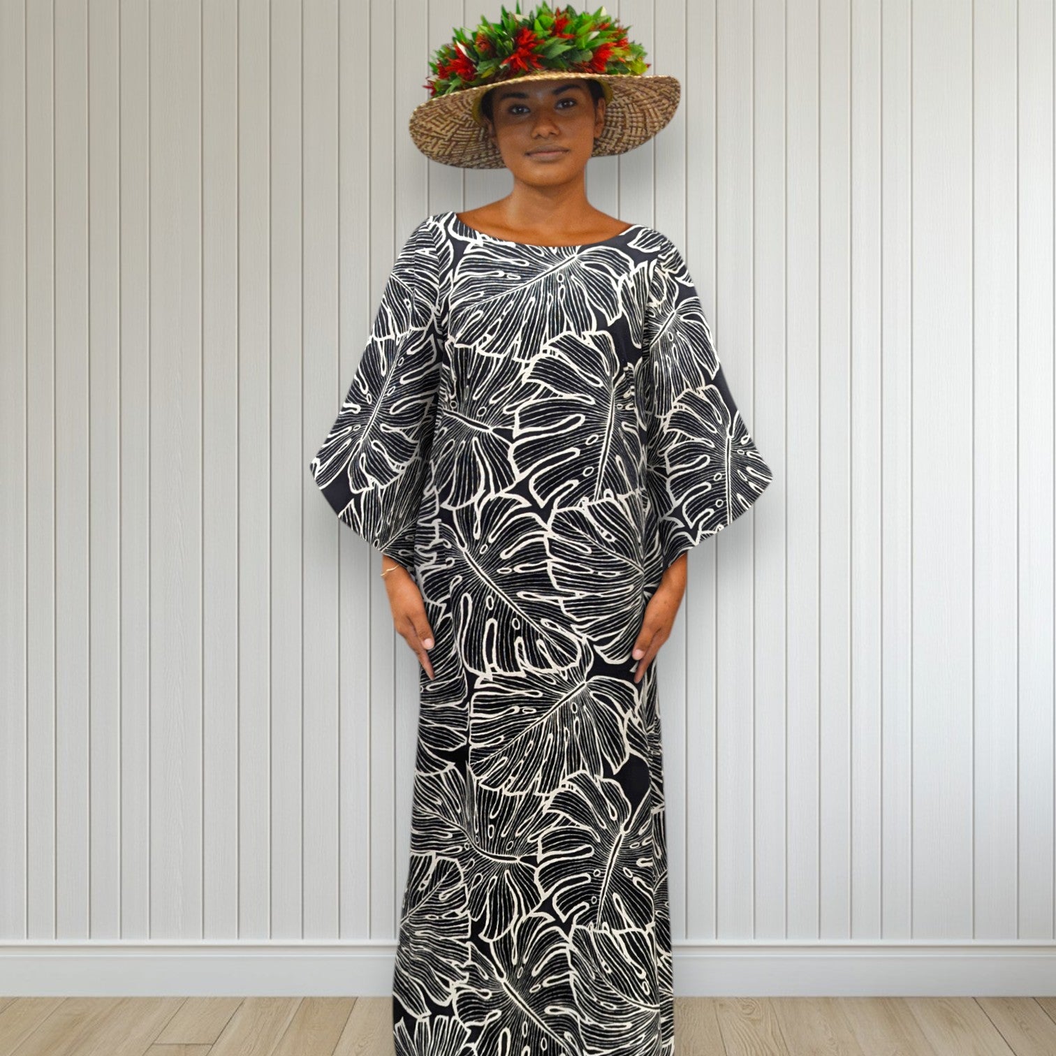 Black Kimono Sleeve Hawaiian Dress