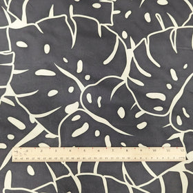 Black Monstera Outline Hawaiian Fabric – Modern Island Print Polycotton - 0