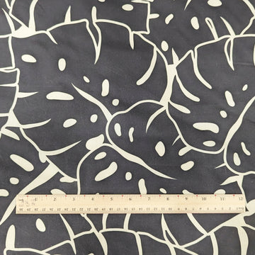 Black Monstera Outline Hawaiian Fabric – Modern Island Print Polycotton - 0
