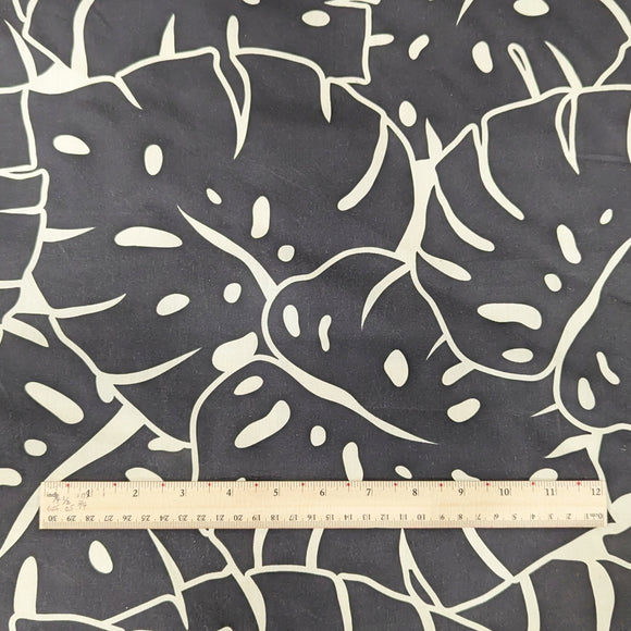 Black Monstera Outline Hawaiian Fabric – Modern Island Print Polycotton