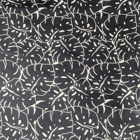 Black Monstera Outline Hawaiian Fabric – Modern Island Print Polycotton