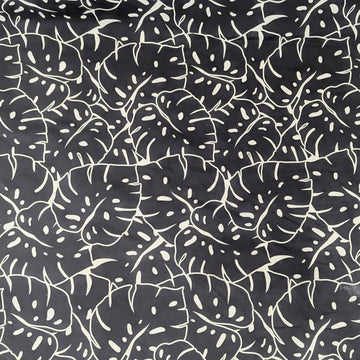 Black Monstera Outline Hawaiian Fabric – Modern Island Print Polycotton