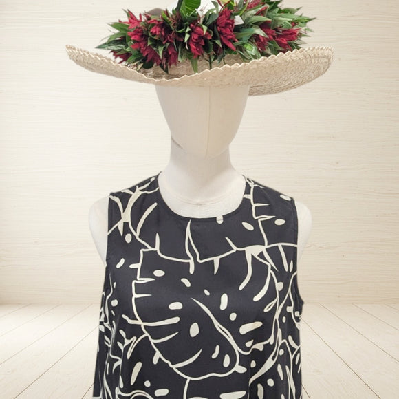 Black Monstera Leaf Sleeveless Long Dress