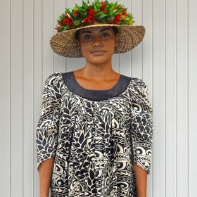 Black Pineapple Tapa Velvet Collar Muumuu Dress