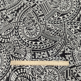 Black Turtle Polynesian Tribal Hawaiian Fabric – Bold Island Print Cotton - 0