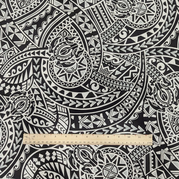 Black Turtle Polynesian Tribal Hawaiian Fabric – Bold Island Print Cotton - 0
