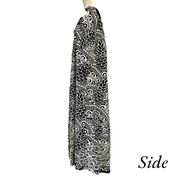 Black Pineapple Tapa Velvet Collar Muumuu Dress