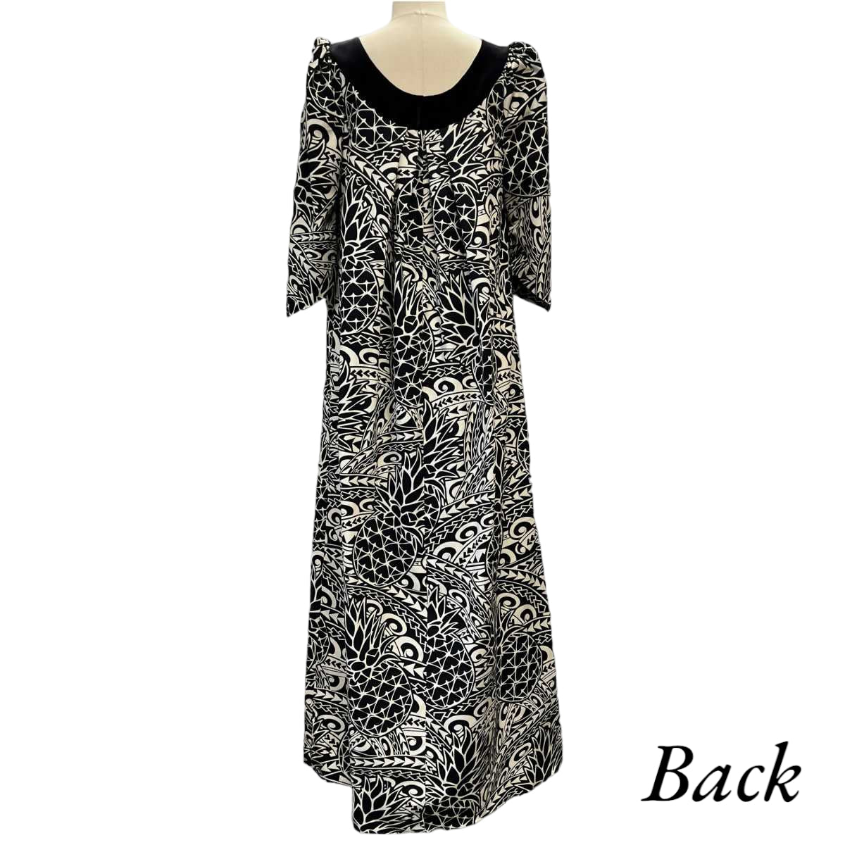 Black Pineapple and Tapa Tribal Print Velvet Collar Muumuu Dress 2081 - 0